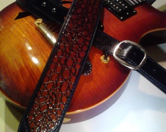Genuine Leather Guitar Strap Aligator Embossed Inlay "The Bayou"