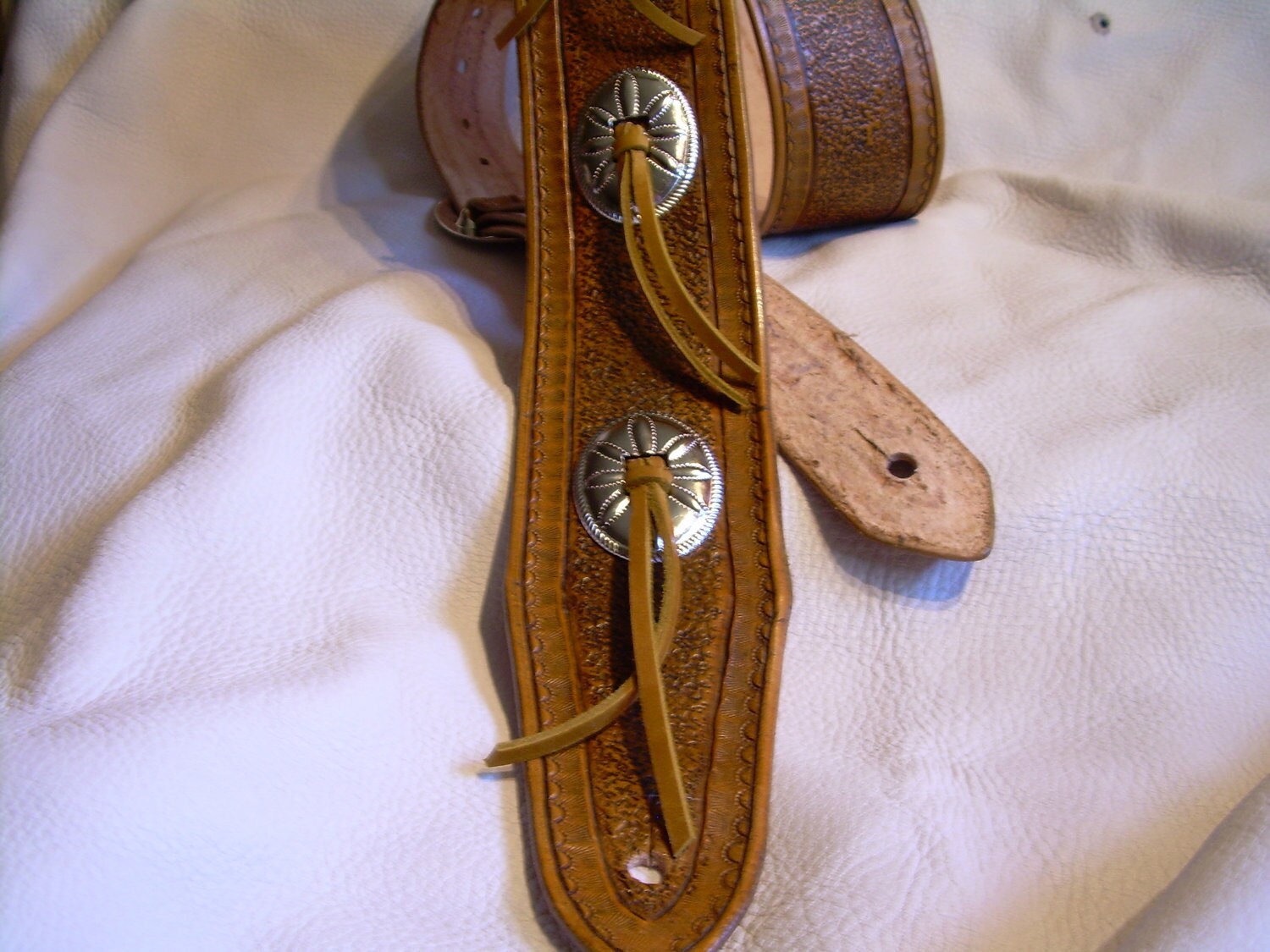 Genuine Leather Hand Tooled Guitar Strap With Conchos on Etsy