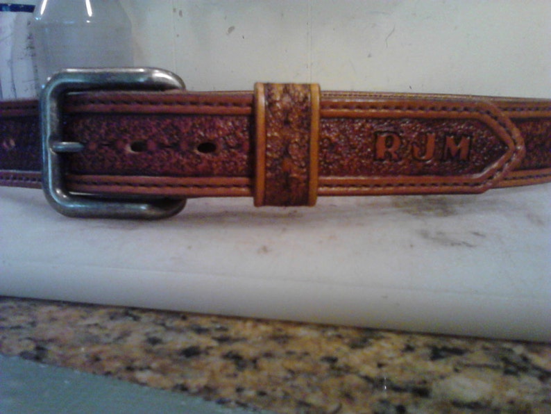 Leather Belt Hand tooled and Customized image 3
