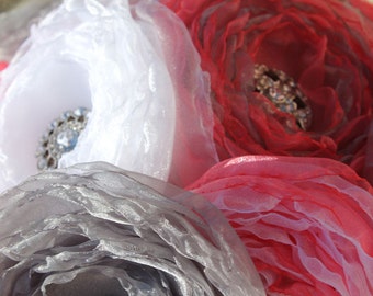 SALE - Coral Grey and White Organza Bouquet