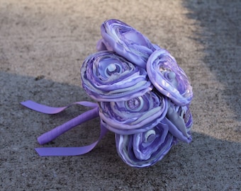 SALE: Spring Lilac Satin and Bridal Button Bouquet