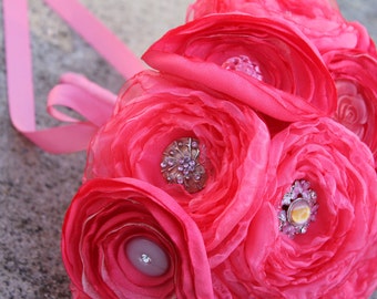 SALE - The Pink Lindy Satin Organza and Button Bouquet