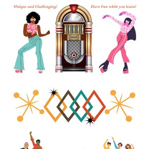May include: A colourful illustration of a 1970s themed word game. The image features a jukebox, a retro boombox, and dancing figures. The text "Word Snake" is at the top of the image. The text "Series Rock Book 3 The 1970s Set 1" is below the title. The text "Unique and Challenging!" is on the left side of the image. The text "Have Fun while you learn!" is on the right side of the image.