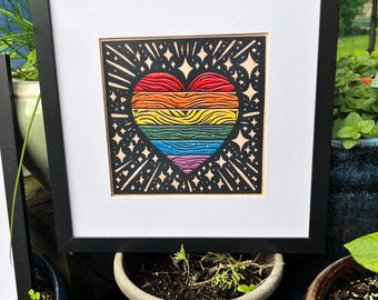 Rainbow Heart - Framed 12x12 LGBTQ+ Pride Art Print