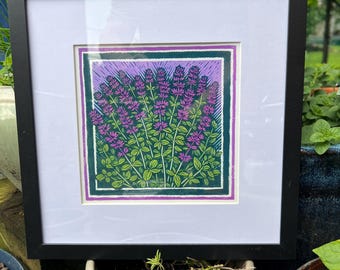 Lavender Art Print – 12x12 Framed Botanical Wall Decor – Calming Purple Herb Illustration – Aromatic Cottage Garden Art