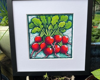 Radish Art Print – 12x12 Framed Kitchen Wall Decor – Garden Vegetable Illustration – Bold Botanical Food Art