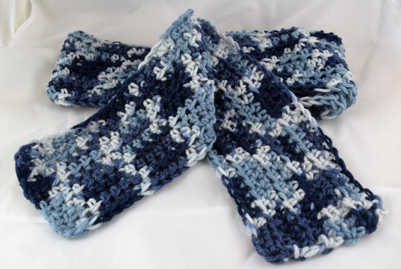 Blue Frost tween size Bernat Camo Crochet Scarf | Etsy