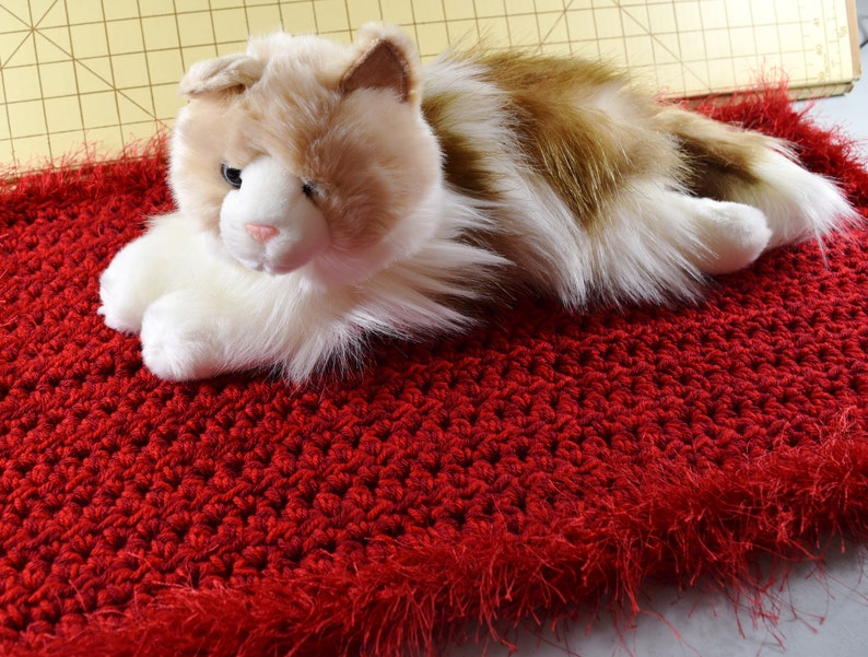 Sangria red double thickness cat mat catghan hand crocheted for your special kitty