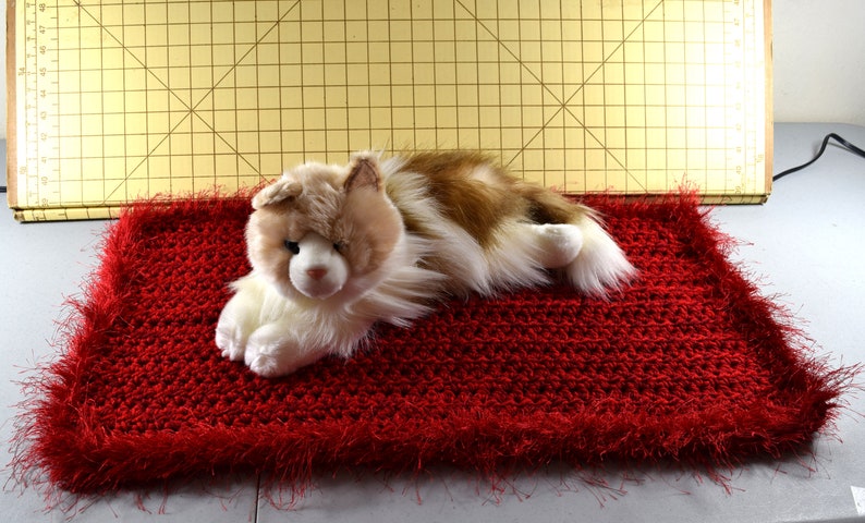 Sangria red double thickness cat mat catghan hand crocheted for your special kitty