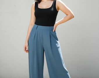 Pantaloni blu in lino "lapis lazuli" | lino e viscosa | marca "more or less"