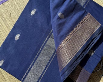 Maheshwari Baumwolle Saree | Marineblauer Sari | Festival Sari | Indische Seide Sari