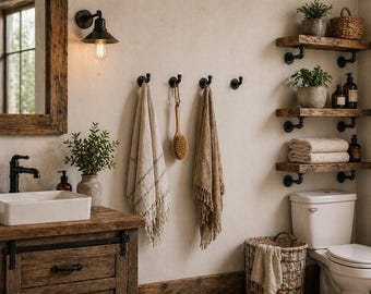 Industrial Black Pipe Wall Hooks for Home, Salon, Spa Organization, Business Decor,  Set of 4: Farmhouse Decor, Rustic Decor.