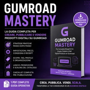 May include: A digital book titled Gumroad Mastery with a purple and black cover featuring a laptop icon and text. The book provides a guide to creating, publishing, and selling digital products, including strategies, pricing, and promotion steps.