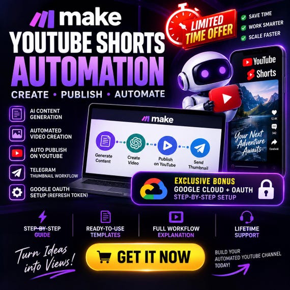 Make.com YouTube Automation | Create & Publish Shorts Automatically | Telegram + Google OAuth | AI Video Workflow