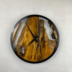 Custom Made Metal & Olive Wood Wall Clock, Large Wood Clock, Live Edge Rustic Clock, Wooden Wall Art, New Home Gift, Personalized Col Gift