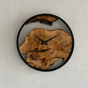 Custom Made Metal & Olive Wood Wall Clock, Large Wood Clock, Live Edge Rustic Clock, Wooden Wall Art, New Home Gift, Personalized Col Gift