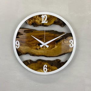Custom Made Metal & Olive Wood Wall Clock, Large Wood Clock, Live Edge Rustic Clock, Wooden Wall Art, New Home Gift, Personalized Clock Gift