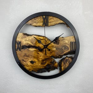 Custom Made Metal & Olive Wood Wall Clock, Large Wood Clock, Live Edge Rustic Clock, Wooden Wall Art, New Home Gift, Personalized Col Gift
