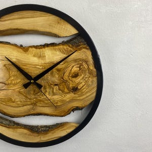 Custom Made Metal & Olive Wood Wall Clock, Large Wood Clock, Live Edge Rustic Clock, Wooden Wall Art, New Home Gift, Personalized Col Gift