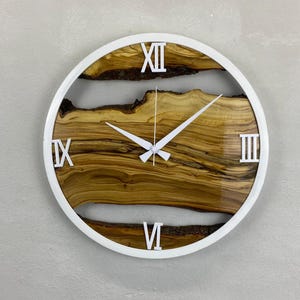 Custom Made Metal & Olive Wood Wall Clock, Large Wood Clock, Live Edge Rustic Clock, Wooden Wall Art, New Home Gift, Personalized Clock Gift