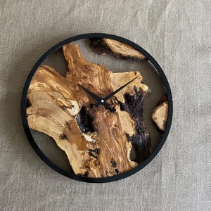 Custom Made Metal & Olive Wood Wall Clock, Large Wood Clock, Live Edge Rustic Clock, Wooden Wall Art, New Home Gift, Personalized Col Gift