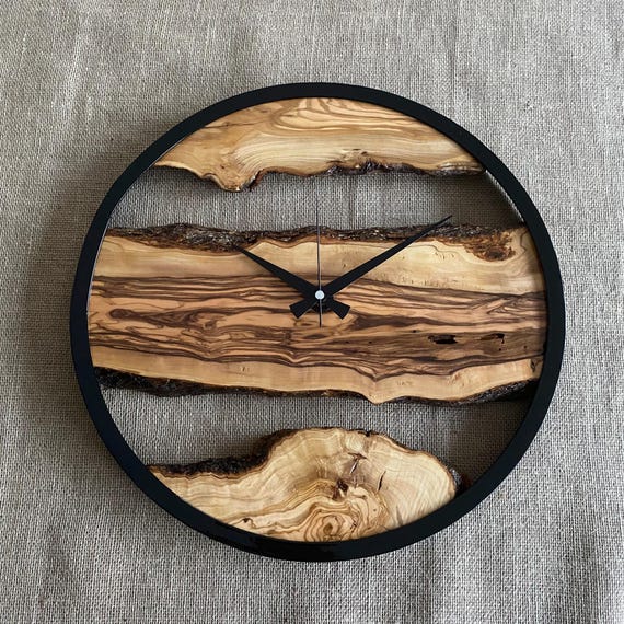Holzuhr Rustikale Uhr Aus Holz Maßgeschneiderte Wanduhr Aus Metall Und Olivenholz, Große Holzuhr
