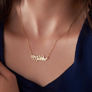 Colar com nome em ouro 14K, colar com nome personalizado, colar com nome personalizado, colar com placa de identificação, presente de aniversário, presente para ela, presente para mulheres