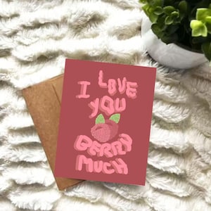 Cartão "Eu te amo muito com frutas vermelhas" - Cartão de felicitações fofo com trocadilho, Cartão de amor com frutas, Cartão de aniversário engraçado, Dia dos Namorados, Cartão fofo para amigo
