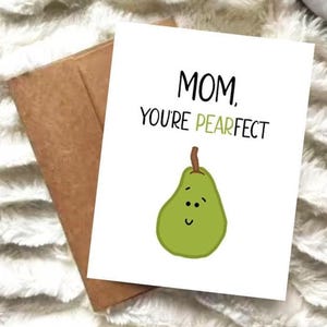 Tarjeta de agradecimiento de los niños / "Mamá, eres perfecta" / Tarjeta A2 / Tarjeta con juego de palabras de frutas para mamá / Ideal para el Día de la Madre / Física o digital