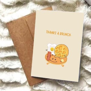 Tarjeta de agradecimiento con un toque de humor / "Gracias por un brunch" / Tarjeta A2 / Waffle, huevo y tocino / Tarjeta de agradecimiento para amigos / Física o digital