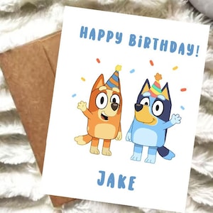 Birthday Bluey&Bingo Card | Personalized Name | Cute Kids Cartoon Greeting | A2 Card | Bluey Party Card Inspiration | Digital or Physical