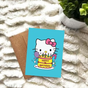 Cute Hello Kitty Birthday Card | 'Happy Birthday' | A2 Card | Pink Kitten Card for Kids or Friends | Personalization | Physical or Digital