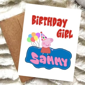 carte d'anniversaire personnalisée de | de dessin animé de cochon rose pour enfants | Carte A2 | Nom personnalisé | Style Peppa Pig | Numérique ou physique