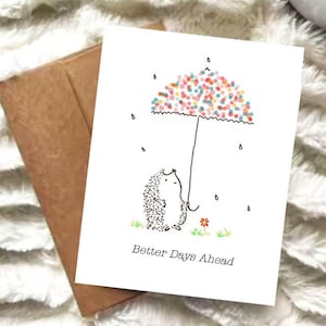 carte d'encouragement | « Des jours meilleurs » | Carte A2 | Carte de voeux de hérisson | Carte de voeux édifiante | Sympathie avec les animaux mignons | Physique ou numérique