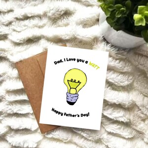 Papa Ich liebe dich Watt Karte – Lustige Vatertags Karte – Punny Dad Karte – Glühbirne Witz – Physische Grußkarte