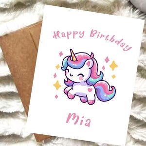 Personalized Unicorn Birthday Card for Kids | Custom Name Card | A2 Card | Rainbow Unicorn | Girl’s Birthday Card | Physical or Digital