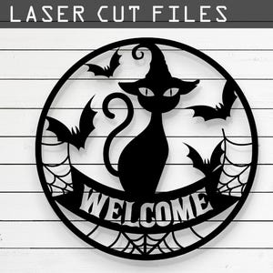 Halloween Welcome Sign Laser Cut Vector Design – SVG, DXF, Ai, Pdf Files Glowforge, Cricut, CNC, Metal, Wall Decor, Digital Instant Download
