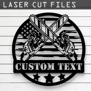 Archivo SVG de corte láser personalizable de motosierra de EE. UU. - Glowforge, Cricut, CNC, decoración de leñador DIY, arte mural patriótico, descarga digital