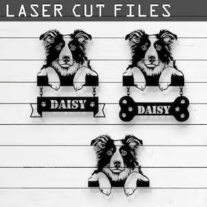 Customizable Border Colie Peeking Dog Laser Cut Vector Design –SVG, DXF, Ai, Pdf Files for Glowforge, Cricut, CNC, Digital Instant Download