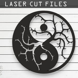 Tree Branch Ying Yang Laser Cut Vector Design –SVG, DXF, Pdf Files for Glowforge, Cricut, CNC, Metal, Wall Decor, Digital Instant Download