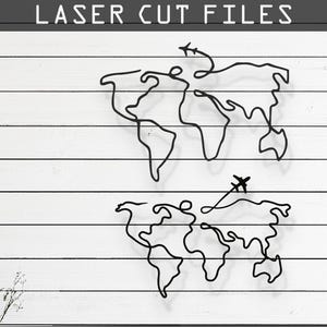Reise Weltkarte Laser geschnitten Vektor-Design - SVG, DXF, Ai, Pdf Dateien für Glowforge, Cricut, CNC, Metall, Wand Dekoration, digitaler Sofort Download