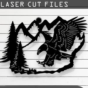 Eagle and Mountain Scenery Silhouette Laser Cut, Vector Files – SVG, DXF, Ai, Pdf Glowforge, Cricut, CNC, Wall Art, Digital Instant Download