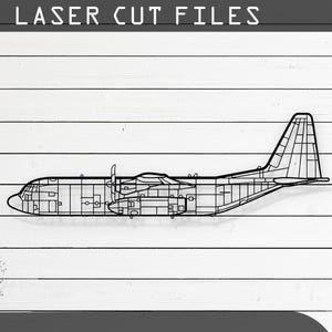 Silhouette dell'aeroplano Lockheed C-130 tagliata al laser Design vettoriale – SVG, DXF, Ai, file PDF Glowforge, Cricut, metallo, decorazione da parete, download digitale