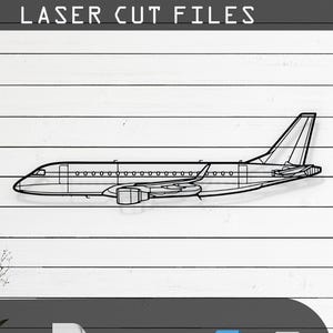 Embraer E175 Samolot Sylwetka Cięcie Laserowe Wektor Projekt SVG, DXF, Pliki PDF Glowforge, Cricut, Metal, Dekoracja Ścienna, Pobieranie Cyfrowe
