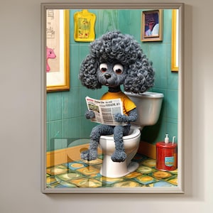 Pet Portrait of Dog, Funny Poodle Wall Art, Bathroom Decor, Dog in Toilet Poster, Pet Art, Dog Lover Gift, Printable Digital Download