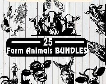 Farm Animals 25 Bundles Laser Cut  Design –Cows, Donkey, Duck, Goat, Sheep, Chicken, Rooster for Glowforge, Cricut, Digital Instant Download