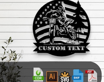Custom Usa Flag Motocross SVG DXF Laser Cut File for Glowforge Cricut CNC Dirt Bike Wall Art Patriotic Sign Vector Instant Download