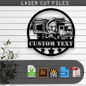 Anpassbare Müllauto SVG Laser Cut Datei - Glowforge, Cricut, Cnc, DIY Müllauto Dekor, Hygiene Wandkunst, digitaler Download