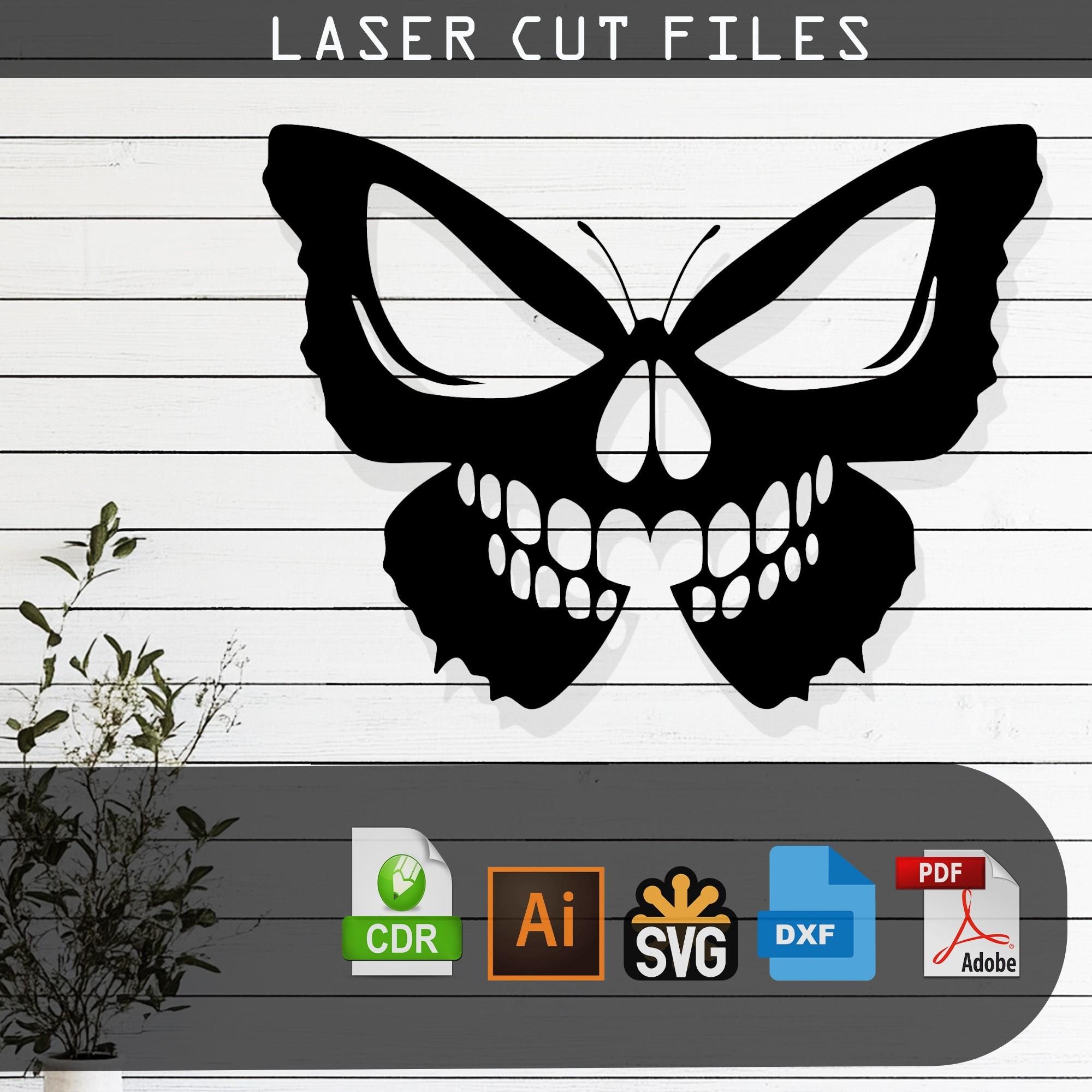Butterfly Skull Silhouette Laser Cut Vector Design–SVG, DXF, Pdf Files Glowforge, Cricut, CNC, Metal, Wall Decor, Digital Instant Download