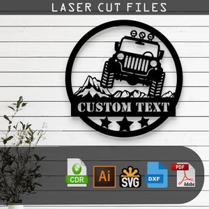 カスタマイズ可能なオフロード車のシルエット レーザーカット ベクター – SVG、DXF、Ai、Pdf ファイル Glowforge、Cricut、金属、壁装飾、デジタル ダウンロード
